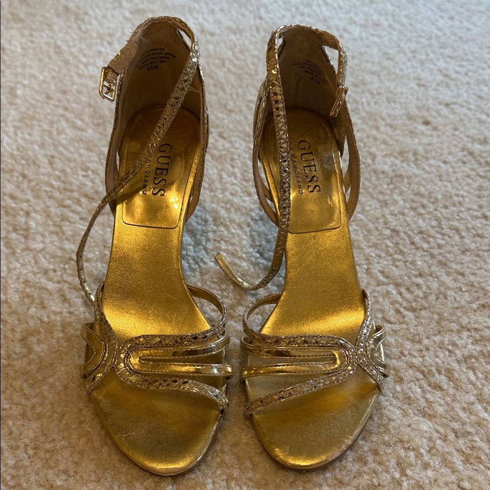 GUESS Women's Gold Strappy Heels